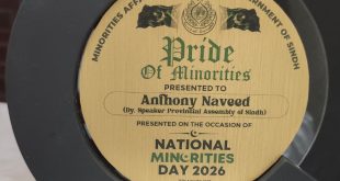 Anthony Naveed Honoured with Sindh Government’s Pride of Minority Award 2026