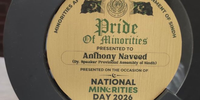 Anthony Naveed Honoured with Sindh Government’s Pride of Minority Award 2026